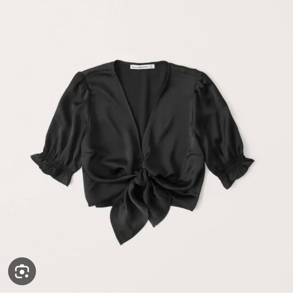 Abercrombie & Fitch Tops - NWT!! Black Satin Tie-Front cropped Top